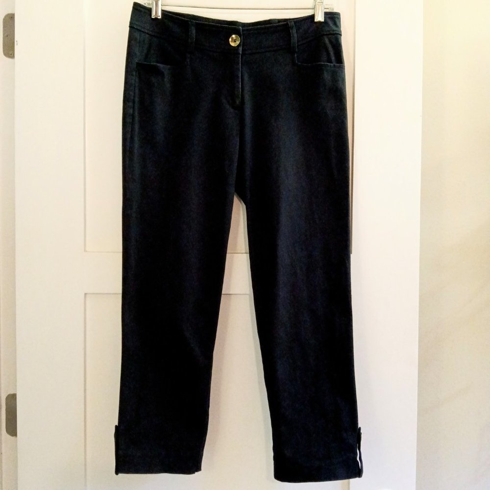 Cache Black Cotton Stretch Crop Pants Gold Button Details